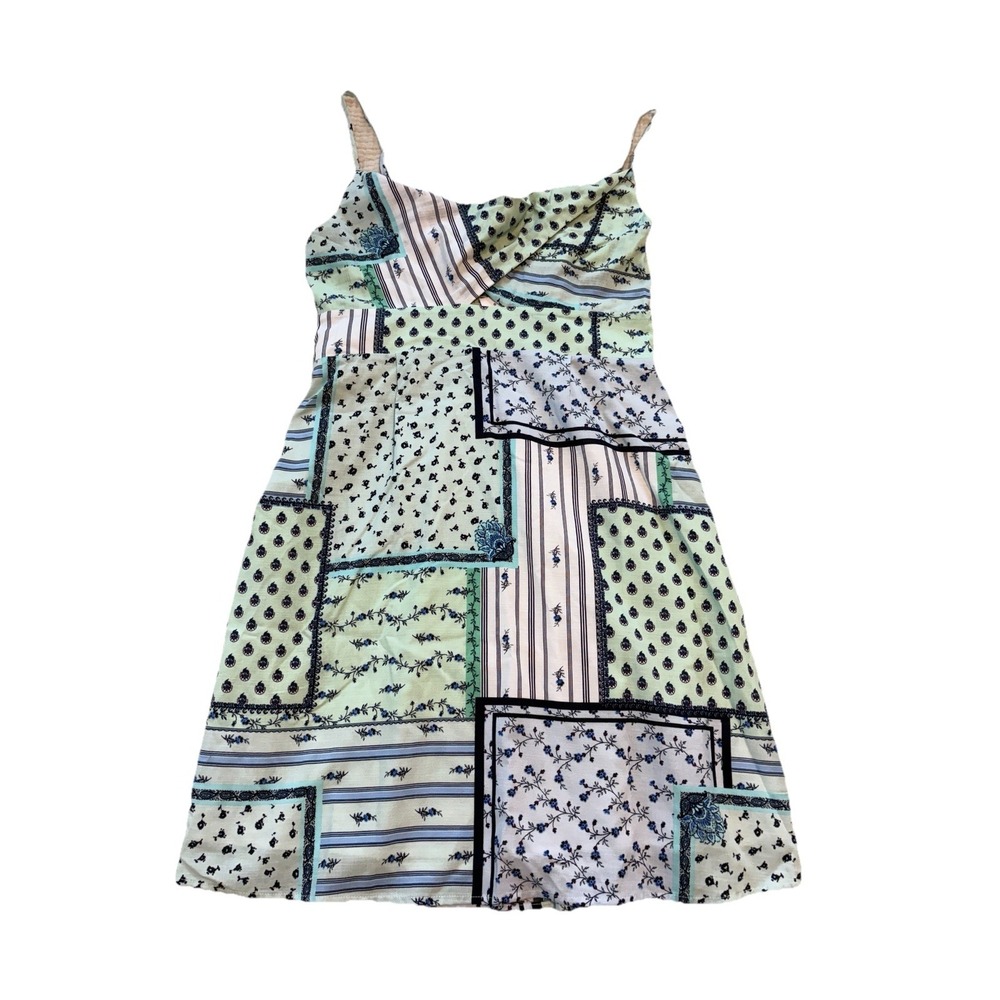 Loft Mini Dress Women 8 Green Cowl Neck Patchwork Lined Cottagecore Boho Western